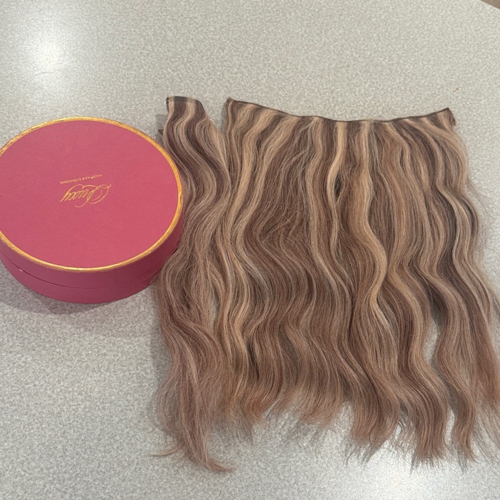 Luxy hair 16 inch halo in Ash brown highlights